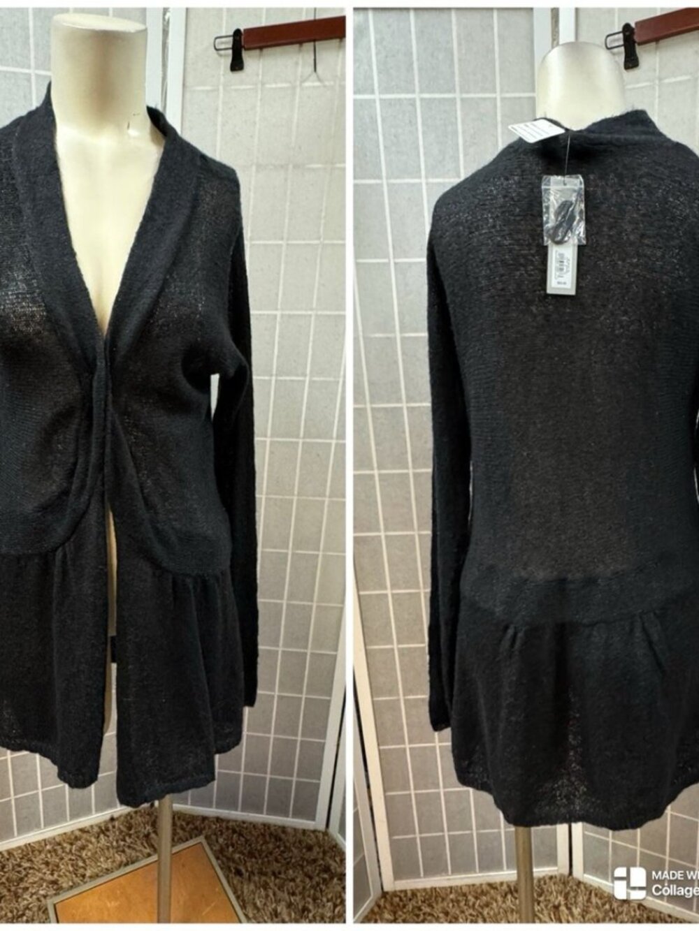 Apt.9, Woman,Sweater Coat,Black,Sz L,Long Sleeve,V Neck,Acrylic-Nylon,Midi.!